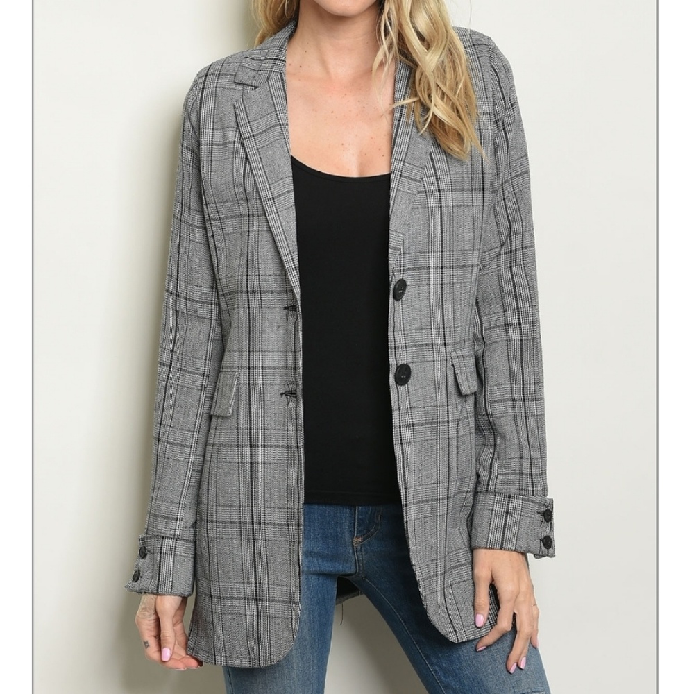 Long sleeve open front button detail blazer